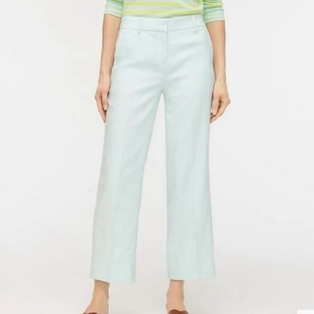 J Crew Peyton Stretch Linen Hi-Rise Wide Leg Crop Pant in Sea Spray Green - NWT